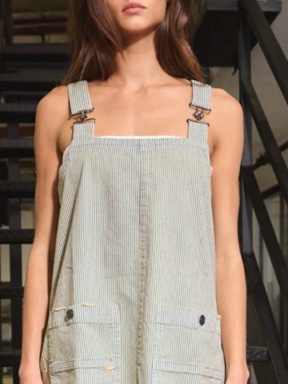 We the Free Smocked mini overall dress in Railroad stripe - Picture 2 of 13